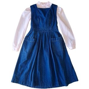 80s 90s Vintage Laura Ashley Denim Pinafore Dress
